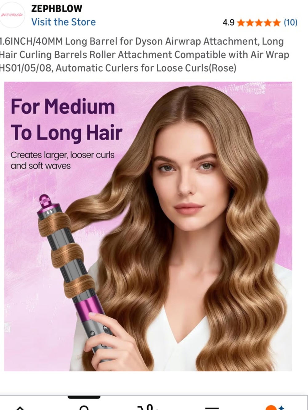 ZEPhblow 40mm Rose Curling Barrel for Airwrap-Compatible Hair Styler - Pink